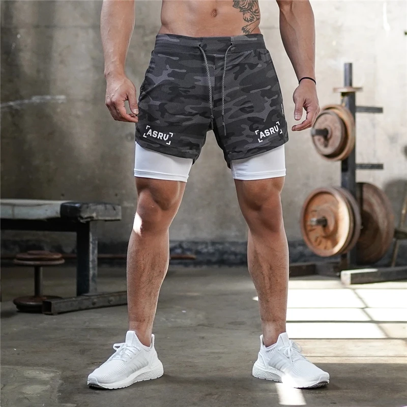 

Gyms Fitness Bodybuilding Workout Built-in Pockets Short Men2 in 1 Running Shorts Quick Drying Men's Casual Shorts Sport Shorts