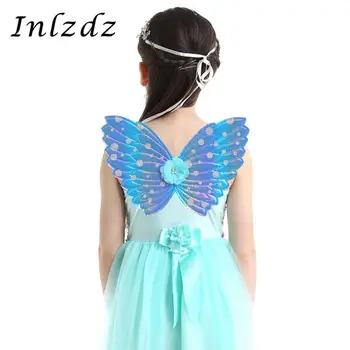

Kids Girls Fairy Princess Costume Sparkling Glittery Wings Decorated with Flower for Cosplay Party Performance Costume Dress Up