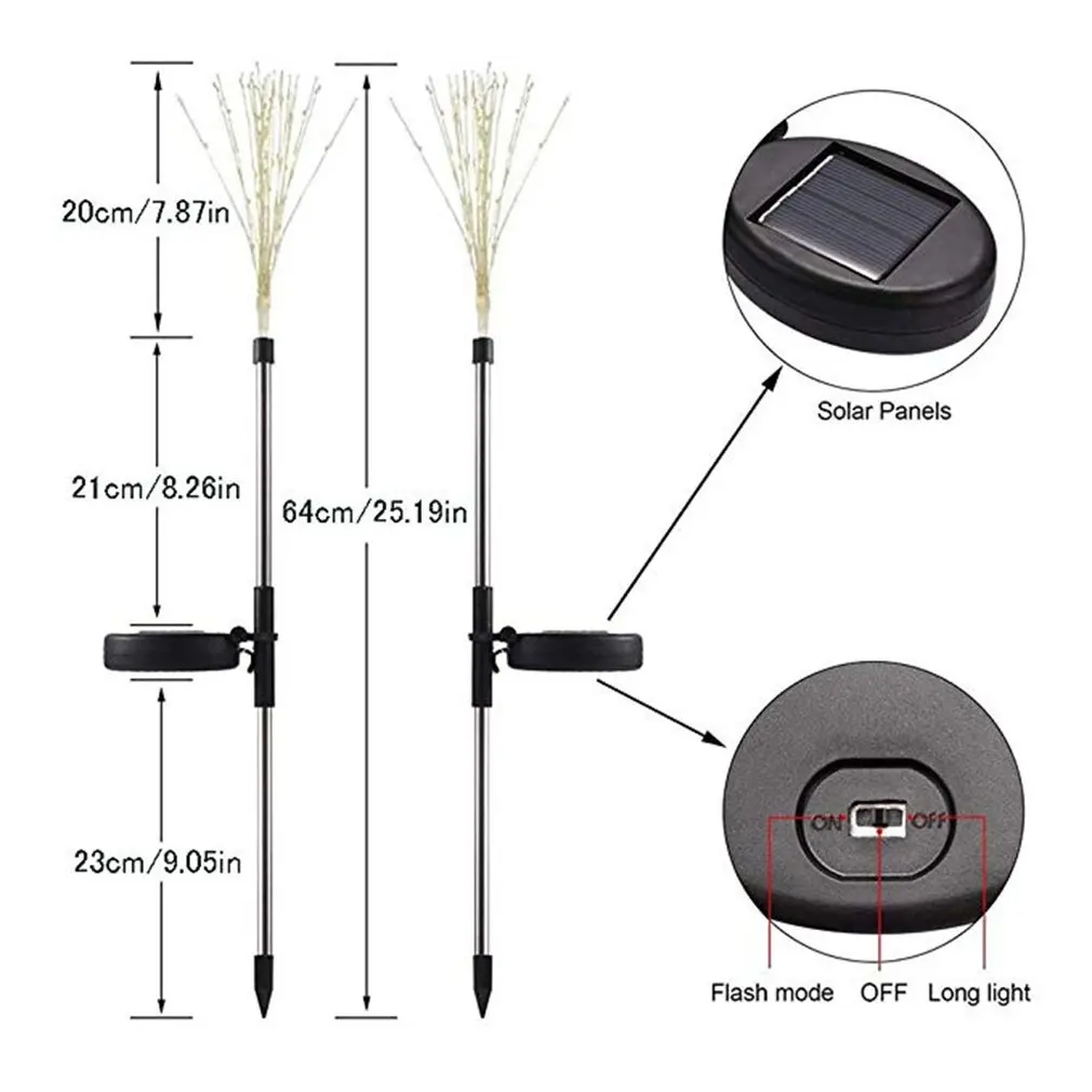 Солнечные фейерверки светодиодные Солнечные гирлянды с мерцанием и стабильным-на 2 режима освещения для сада