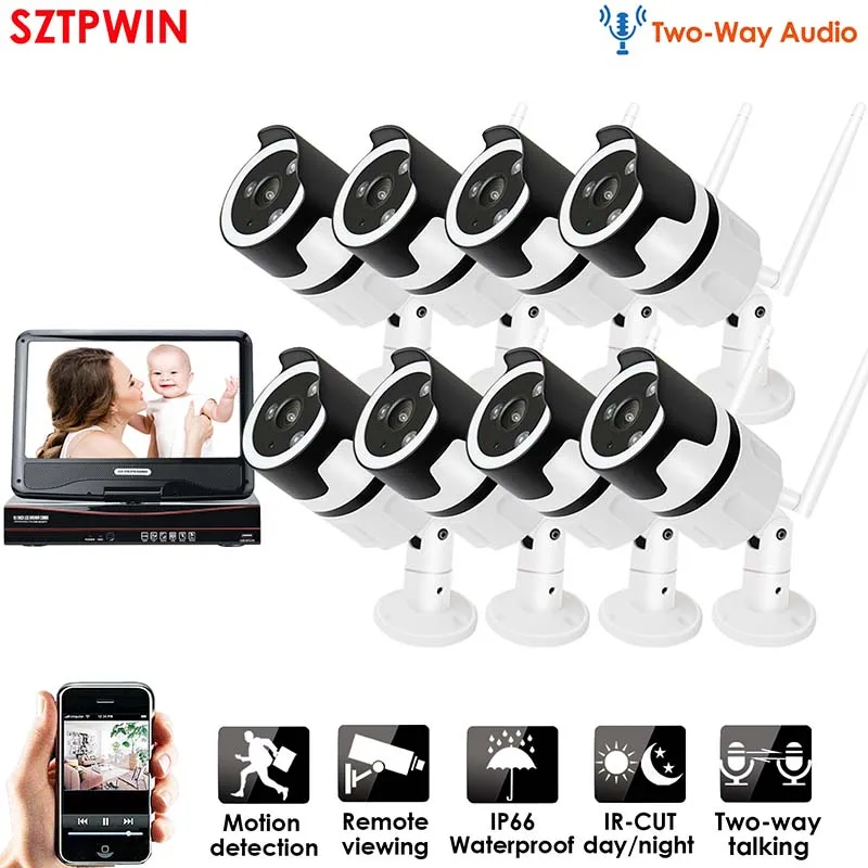 8ch two-way audio 8CH аудио talK HD беспроводной LCDNVR комплект P2P 1080P Крытый Открытый ИК ночного видения безопасности 2.0MP IP камера wifi CCTV системы - Цвет: 8ch two-way audio