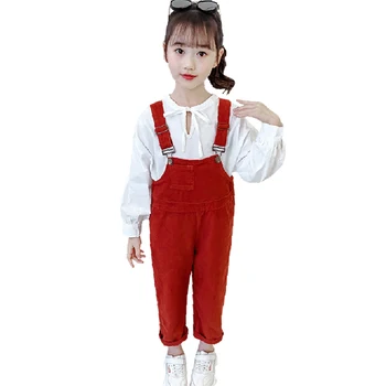

Kids Clothes Solid Color Girl Clothes Blouse + Jumpsuit Outfit For Girls Casual Style Childrens School Clothing