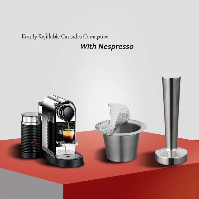 $US $10.76 6 Pods 120 Lids Tamper Set Reusable Stainless Steel Nespresso Coffee Capsule Refilling Cup Filter N