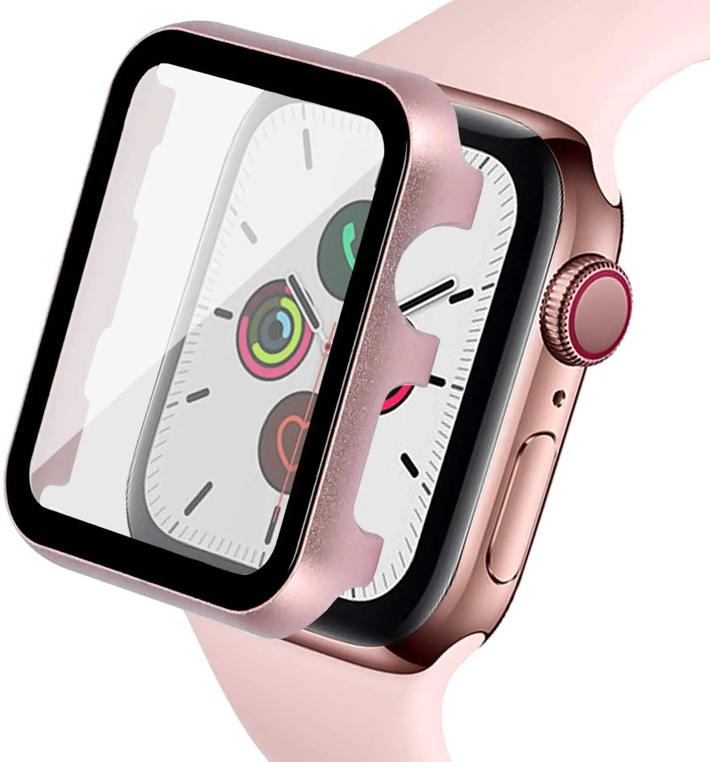 Защитный чехол для Apple Watch Series 5 4 3 2 1 40/44/42/38 мм с защитной металлической крышкой, жесткая тонкая ПЭТ пленка для iWatch - Цвет: Rose Gold