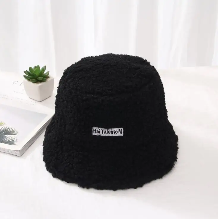 Fashion Winter Hat for Women Fur Bucket Warm Caps Letter Panama Black White Vintage Fisherman bucket Hats шапка женская