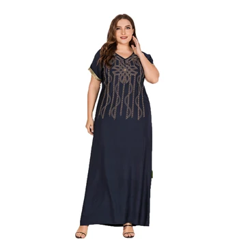

2020 Summer Muslim Women Long Dress Ramadan Abaya Arab Jilbab V-neck Maxi Robe Short Sleeve Dubai Gown Casual Plus Size Dresses