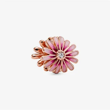 

Pink Daisy Flower Charm Beads for Jewelry Making Fashion DIY Fits 925 Sterling Silver Charm Bracelet 2020 Rose Golden Jewellery