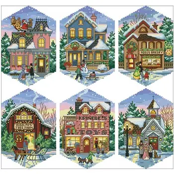 

Christmas Village Embellishment Counted Cross Stitch 11CT 14CT 18CT DIY Cross Stitch Kit Embroidery Needlework Sets home decor