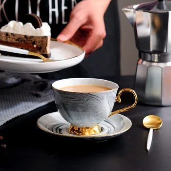 

300ml Hand painted High-grade Coffee Cup Saucer Set European-style Marble Phnom Penh Ceramic afternoon tea Cup