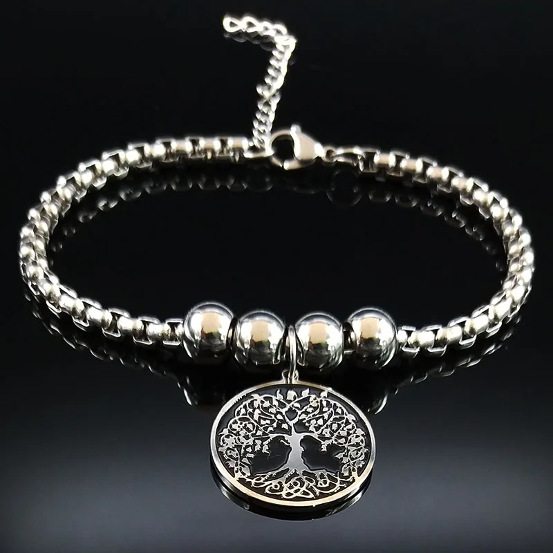 Дерево жизни браслеты из нержавеющей стали для женщин цвет серебра талисман браслет ювелирные изделия pulseras acero inoxidable mujer B18370 - Окраска металла: A