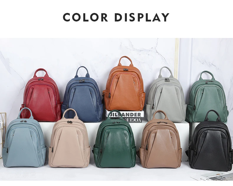 100% Genuine Cow Leather Luxury Women Backpack Travel Shoulder Bags High Capacity Green Black Gray Daily Bagpack School Bag Girl