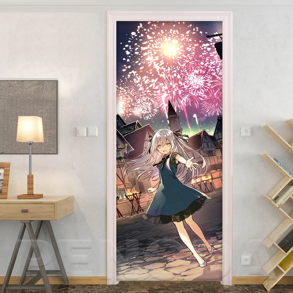 Самоклеющиеся домашний Декор 3d дверь стикер Япония аниме девушка Печать Искусство водостойкие обои-фреска гардероб переводная бумага для обновления интерьера картина - Цвет: Door LXR3540-03
