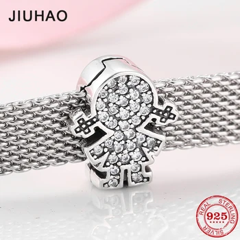 

Fashion 925 Sterling Silver lovely little girl CZ Beads for Jewelry making Fit Original reflection Clip Charm Bracelet