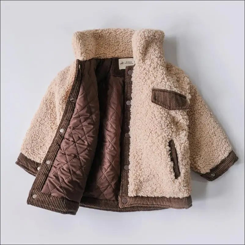 Детские толстые теплые куртки из овечьего меха; пальто из искусственного меха; верхняя одежда из бархата для мальчиков; modis; детская одежда; зимние куртки; Y2424