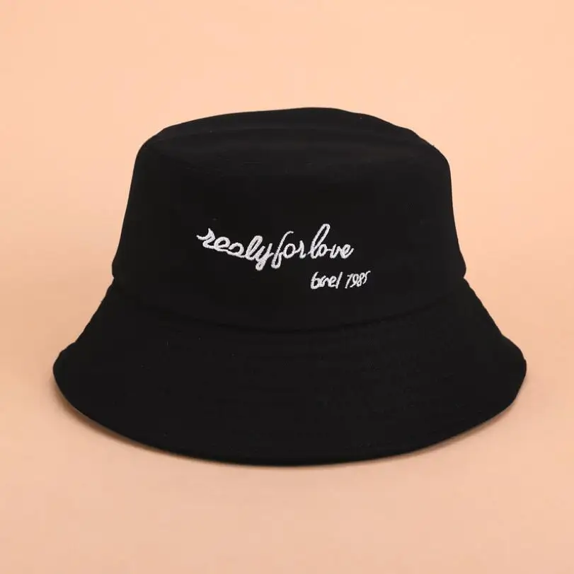 Embroidery letter Bucket Hat Unisex Foldable Lover Bob Cap Hip Hop Gorros Men Summer Caps Panama Fishing Bucket Hat - Цвет: black