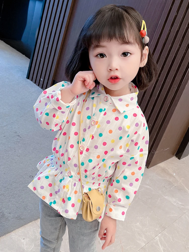 2021 new children's clothing girls polka dot shirt spring and autumn