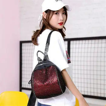 

Women Sequins Leather Backpack 2019 Fashion Travel Zipper Backpacks For Teenage Girls School Portable Shoulder Bag Satchel