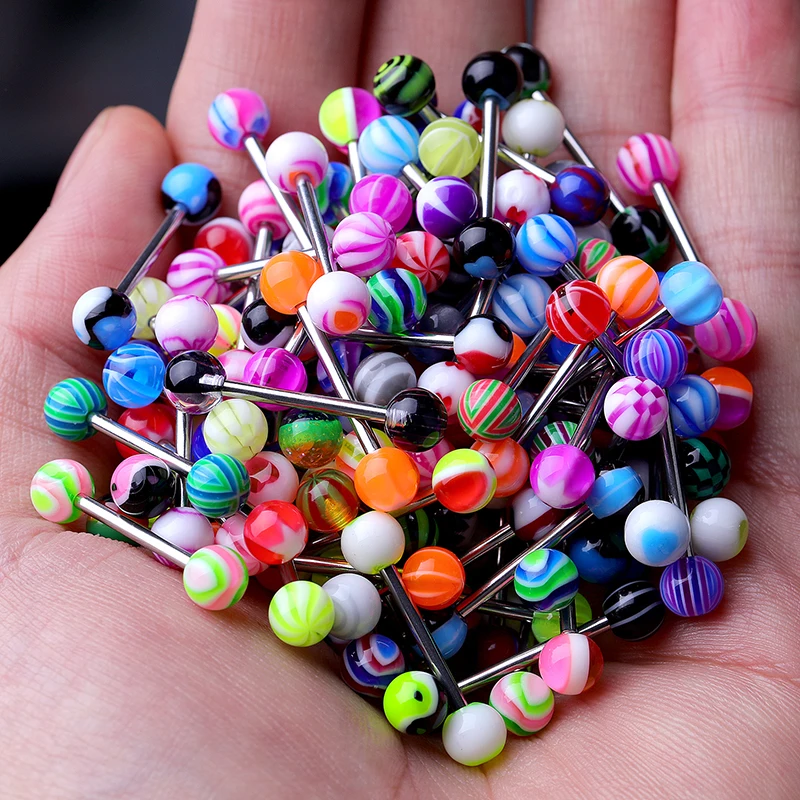Wholesale Tongue Piercing 30PCS Industrial Surgical Steel Tongue Ring Navel Earrings Sexy Body Jewelry Gift
