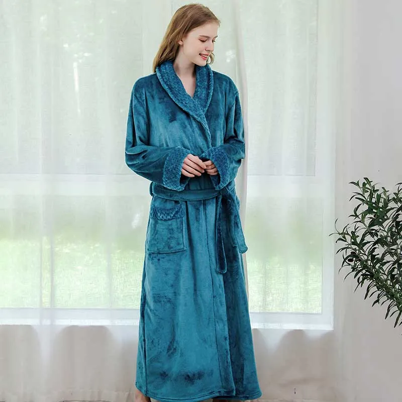 Женский зимний плотный теплый фланелевый длинный халат размера плюс для влюбленных пар банный халат ночной халат Мужская Ночная рубашка