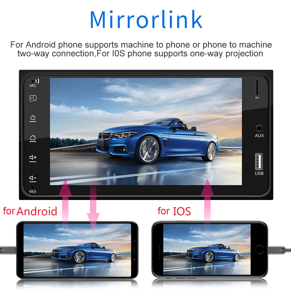 7 дюймов 2 Din автомобильное радио Bluetooth Зеркало Ссылка HD MP5 плеер для T-otito Corolla