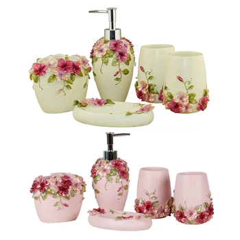 

Country Style Resin 5Pcs Bathroom Accessories Set Soap Dispenser/Toothbrush Holder/Tumbler/Soap Dish (Green)