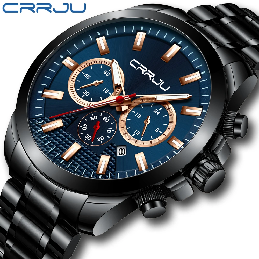 Relogio Masculino CRRJU Классический Бизнес хронограф мужские часы модные большой
