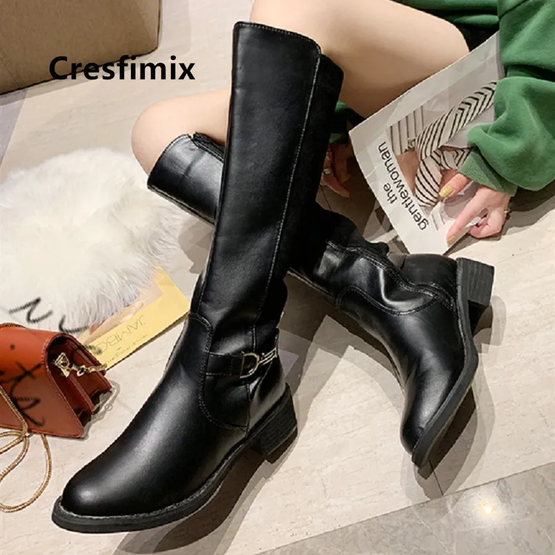 Cresfimix/женские красивые ботинки черного и серого цвета с высоким голенищем на нескользящей подошве; женские модные милые осенние высокие сапоги; botas femininas; C7028