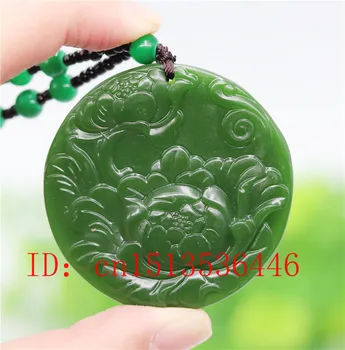 

Chinese Green Jade peony Pendant Flower Necklace Fashion Accessories Jewelry Carved Amulet Luck Gifts Women Sweater Chain
