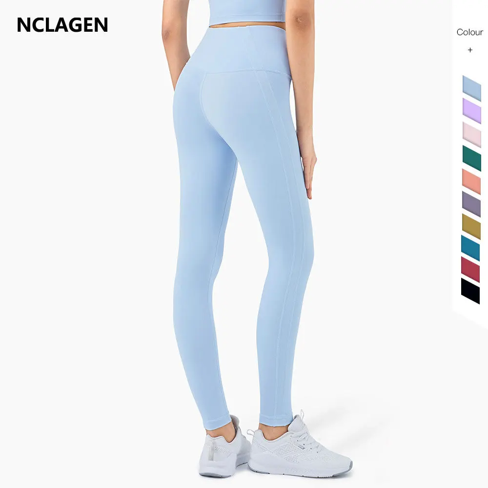 

Women Yoga Gym Leggings Sport Pants Running Fitness Naked-feel High Waist NO Front Seam Squat Proof Elastic Workout Tights