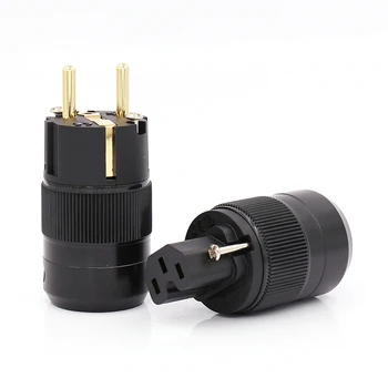 

High End 24K Gold Plated Schuko AC power connector+IEC power connector One pair