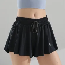 Летние шорты для йоги с высокой талией, свободные шорты для бега, быстросохнущие, дышащие, имитация двух частей