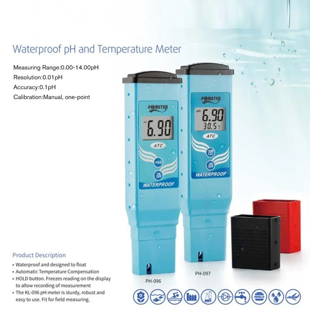 

PH-096 Digital PH Meter Portable Water PH Tester Water Quality Tester With ATC For Drinking Water Aquarium Food Processing Lab