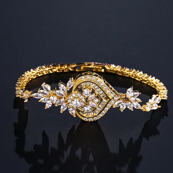 

RAKOL Vintage Flower Heart Shape Luxury Bracelets&Bangles AAA+ Cubic Zirconia Elegant Gift Jewelry For Women