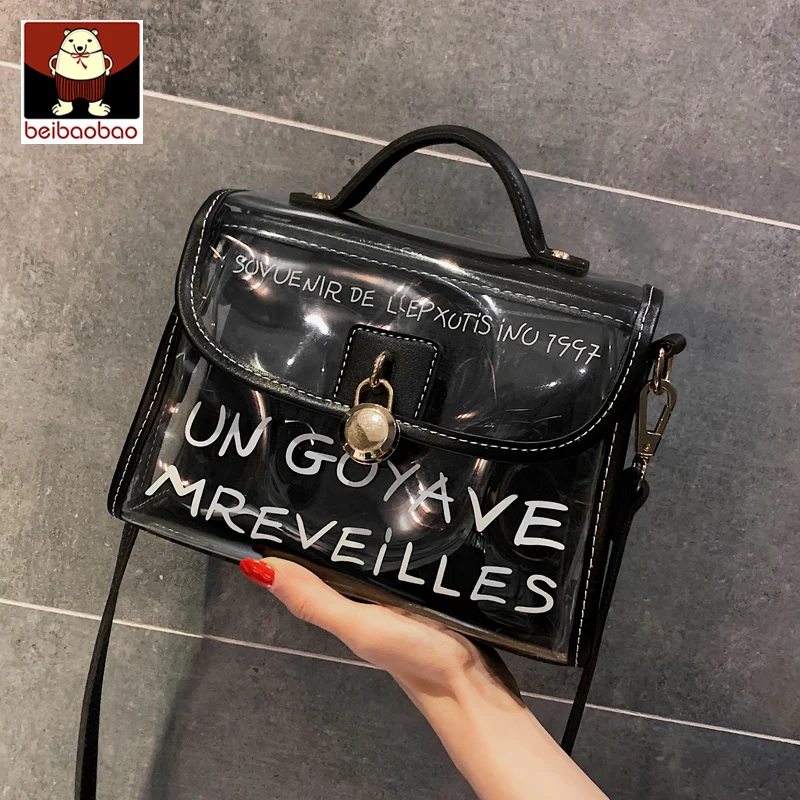 New Black Модные сумки конфетного цвета для девочек, сумки через плечо, сумки на плечо с поворотным замком, прозрачные сумки с буквенным принтом, женские ручные сумки - Цвет: New Black