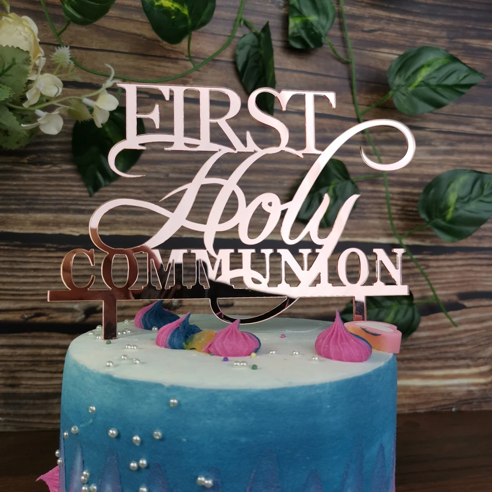 Украшение для торта из розового золота для Первого Святого Причастия, украшение для торта для крещения, украшение для торта на день рождения