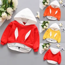 Толстовка с капюшоном с длинными рукавами и рисунком кролика; зимние детские толстовки с капюшоном для девочек; топы; осенняя одежда для маленьких мальчиков; Повседневный пуловер унисекс