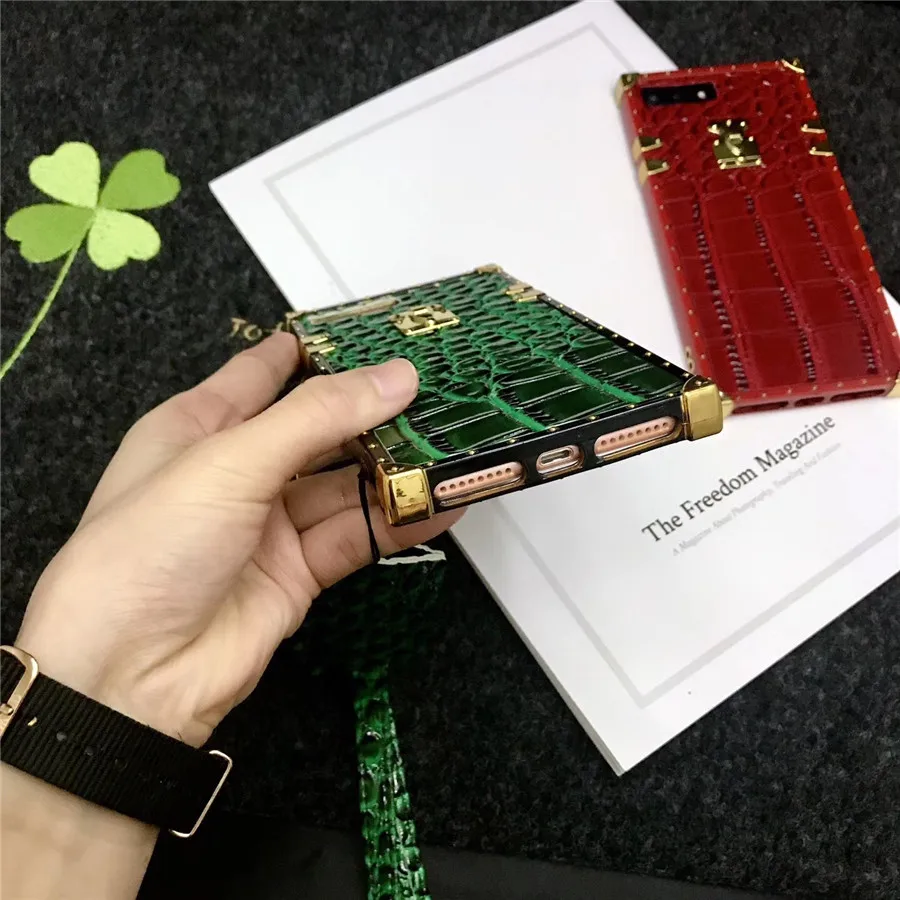 Роскошный квадратный кожаный чехол для iPhone 11 Pro MAX XS MAX XR X XS 6 6S 7 8 PLUS чехол для samsung S8 9 10 PLUS NOTE 8 9 10 PRO A50 A70