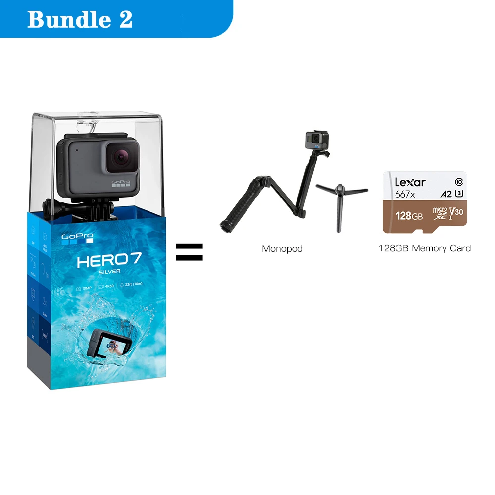 Bundle 2 Gopro HERO7 Серебряная Водонепроницаемая цифровая экшн-камера с сенсорным экраном 4K HD видео 10MP фото камера Спортивная камера - Цвет: Bundle 2