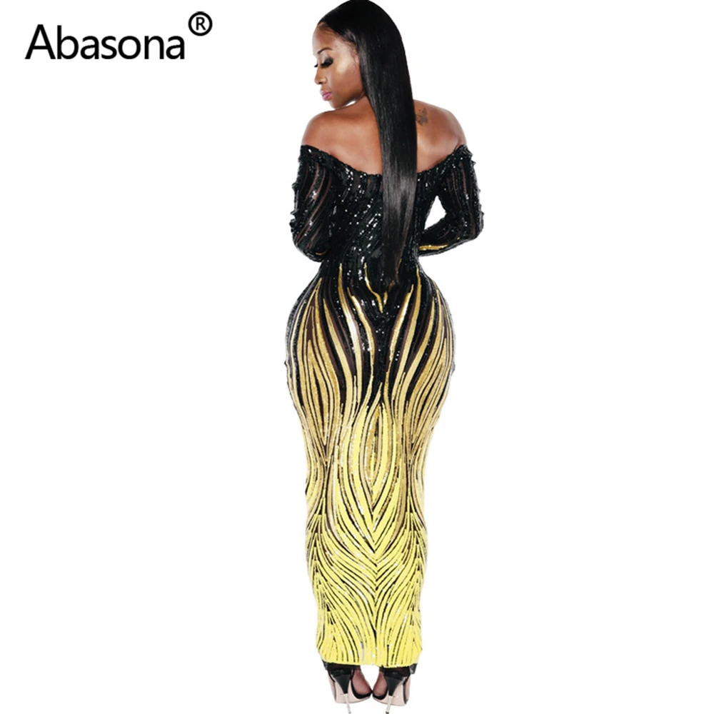 Abasona осень Для женщин зимняя одежда с длинным рукавом облегающее миди с блестками платье макси сексуальный ночной клуб вечерние Бандажное платье Vestidos