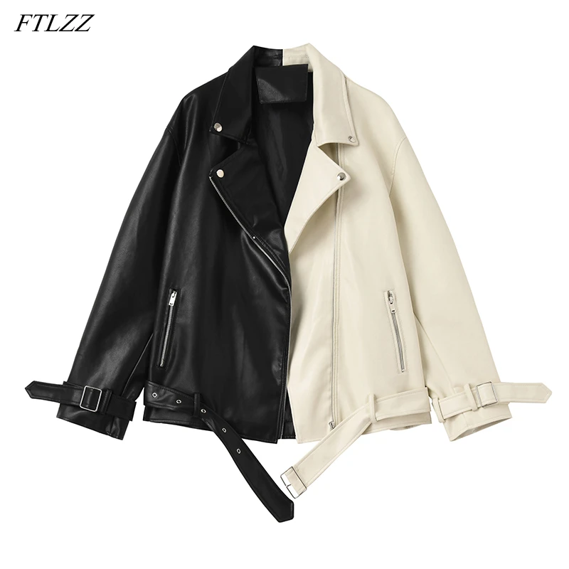 abrigo corto holgado de FTLZZ-Chaqueta de piel sintética para mujer 
