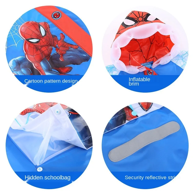 Disney Children Raincoat Schoolbag Inflatable cap Spiderman US Captain Kids Girls Rainproof Poncho Rain gear Boys Baby Rainsuit