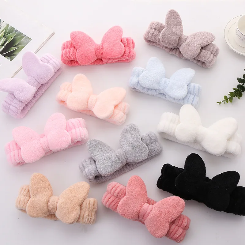 Girls Heart Bow Knot Hairband Fashion Women's Pure Color Knotted Headband Makeup Washing Face Stretch Hair Accessories