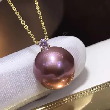 

D317 Fine Jewelry 18K Gold 12-13mm Natural Fresh Water Purple Pearl Pendant Necklaces for Women FIne Pearls Pendants