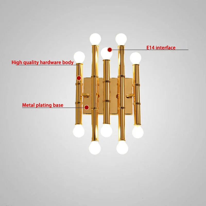 Постмодерн роскошный золотой бамбуковый настенный светильник для гостиной прикроватный светильник 10 светильник Настенный светильник бра светильник светильники домашний декор искусство