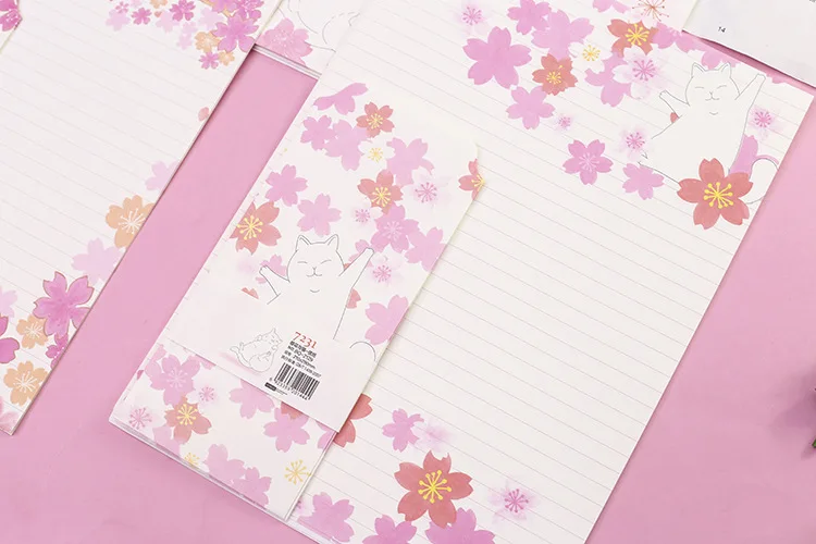 9 шт./компл. 3 конверта + 6 бумажных букв s вишневый цвет и кошка бумага для письма конверт Набор подарочных канцелярских принадлежностей