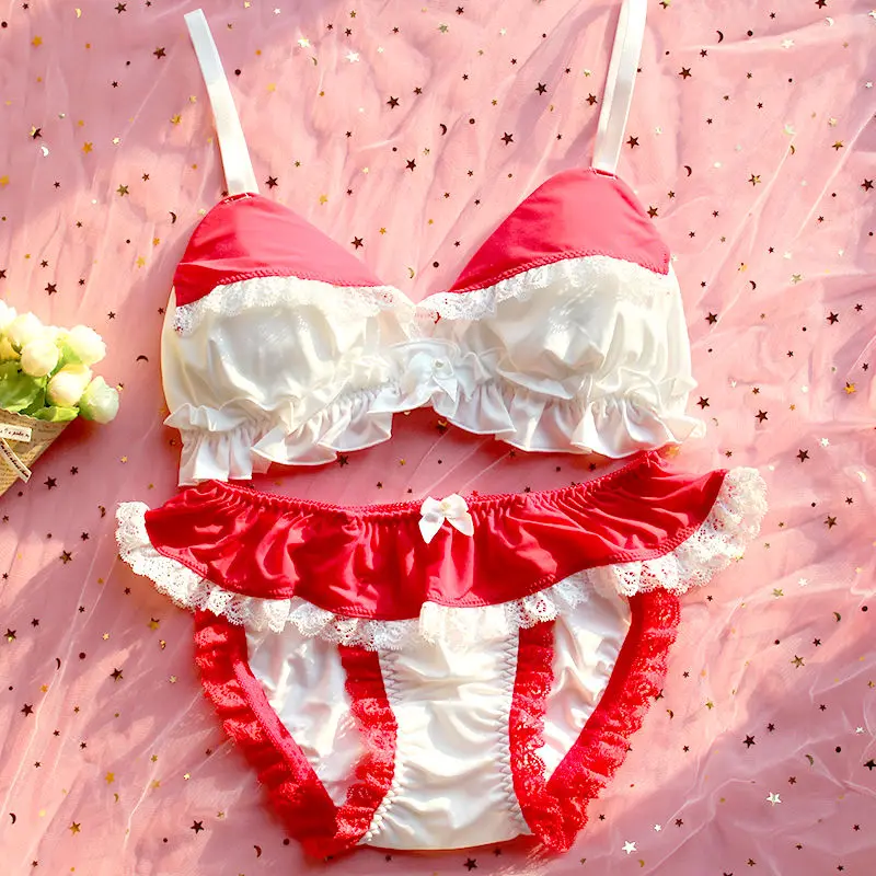 

Student Sexy Lingerie for Small Chest Wire Free Transparent Panties and Bra Thong Set Seducive Lingerie Lace Set Underwear Women