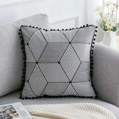 D 45X45CM 45x45/50x30 см богемный белый черный Чехол на подушку с кисточкой индийская Геометрическая наволочка диван стул бархат помпон наволочка - Цвет: D 45X45CM
