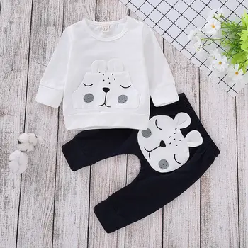 

Autumn Baby Boys Girls Cartoon Pattern Blouse Trousers Outfit Tops+ Pants Outfits 2pcs Set Toddler Kids Clothes