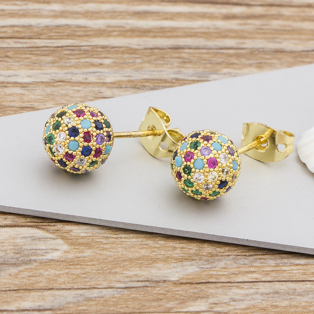 New Arrival Ball Shape Earrings Colorful Shinning Crystal Rainbow Copper Zircon Stud Earrings for Women Party Wedding Jewelry - Image 5