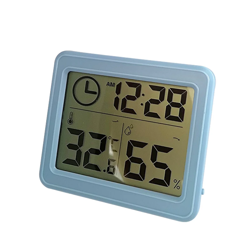 Многоцветный простой ЖК-дисплей Электронный календарь будильник термометр гигрометр прикроватный стол для декора может измерять высоту - Цвет: blue