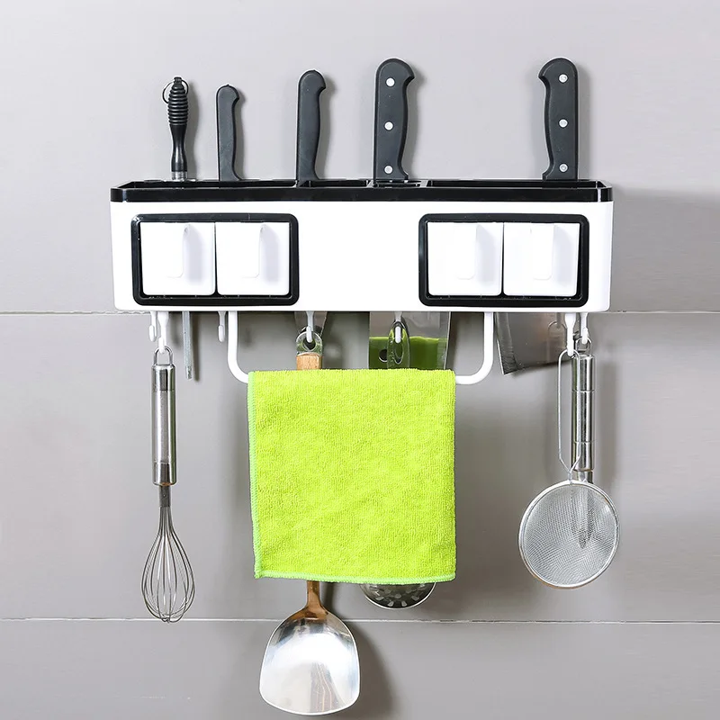 Kitchen Storage Rack Holder Free Nail Wall Hanging Seasoning Bottles Storage Rack Shelf Multi-function Kitchen Organizer Tools